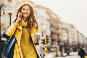 A girl talking on the phone.